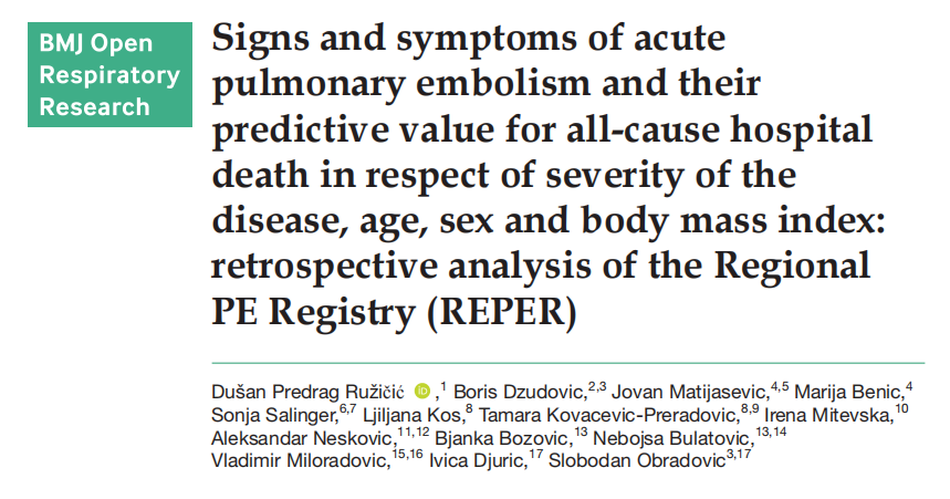 急性肺栓塞的體征和癥狀與疾病嚴(yán)重程度、年齡、性別和體重指數(shù)方面的相關(guān)性及預(yù)測價(jià)值